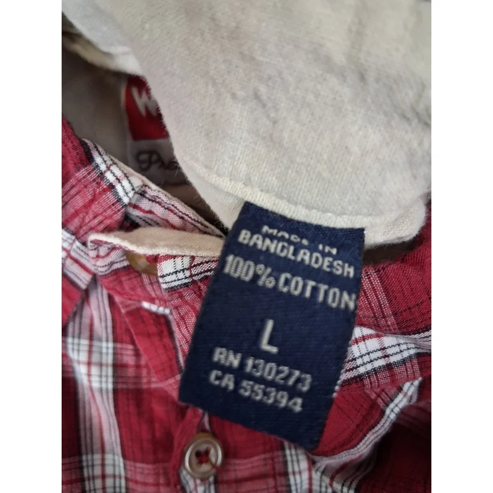 Wrangler Mens Shirt Large Red Plaid Flannel Button Down Western Rodeo Casual